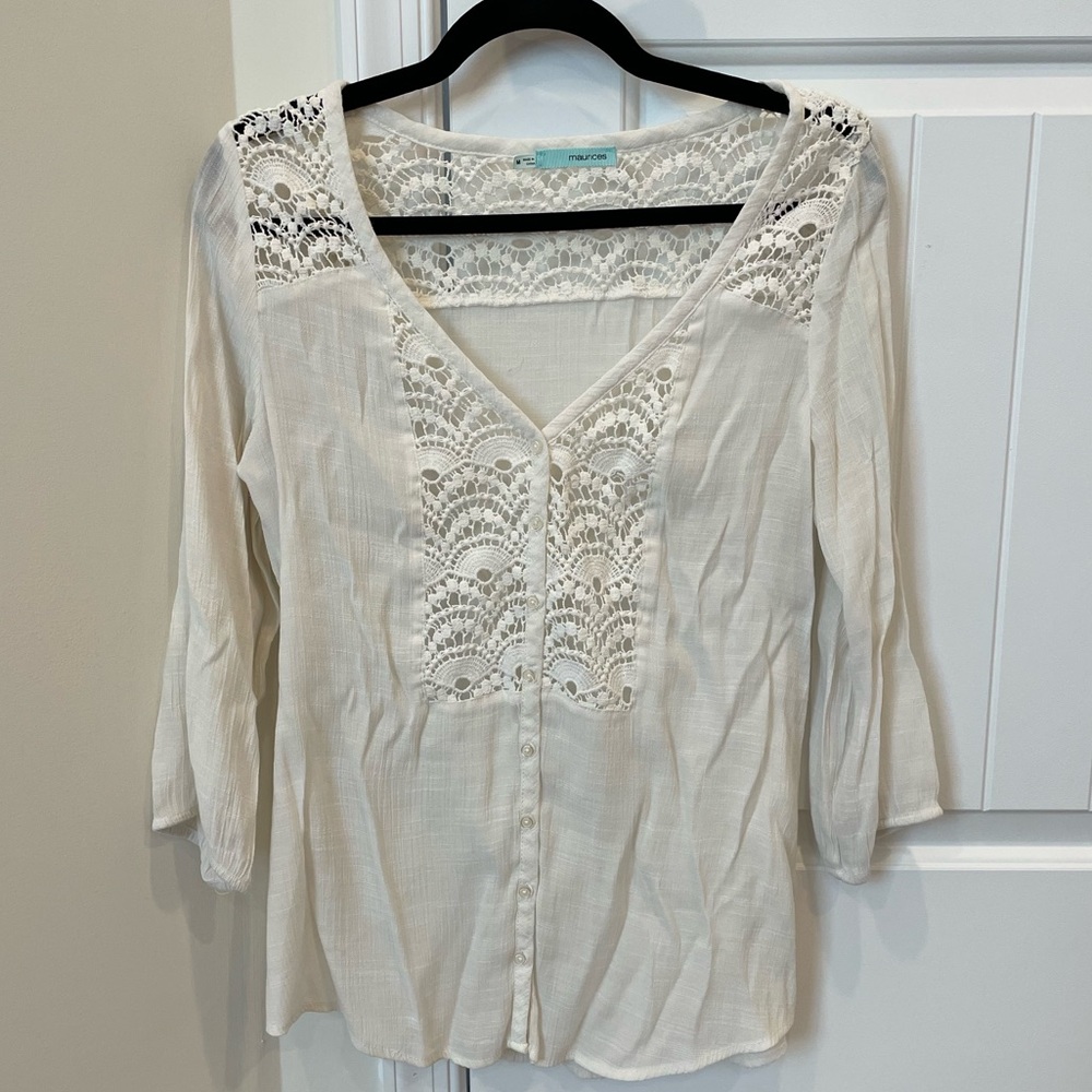 Maurices White Lace Boho Button Down Blouse